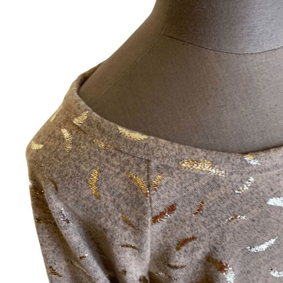 SjS Women's size 2X heather peach gray 3/4 sleeve Metallic gold leaf Sweater - Picture 4 of 10